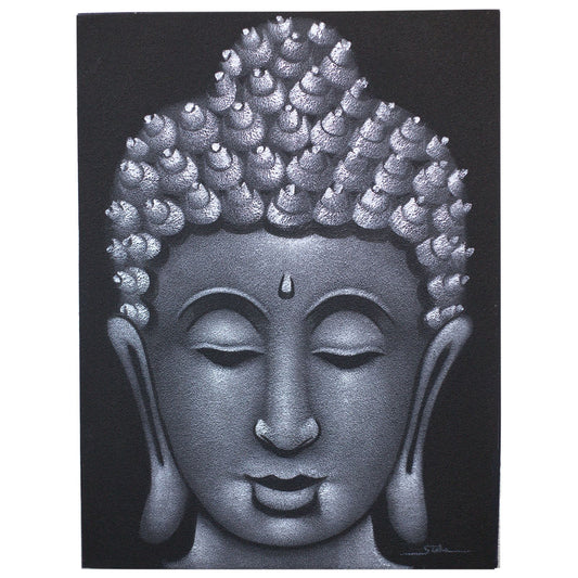 Hand Painted Buddha Painting - Grey Sand Finish