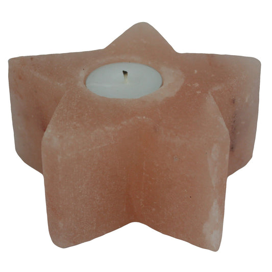 Hand Carved Himalayan Salt Crystal Candle Holder - Natural / Star