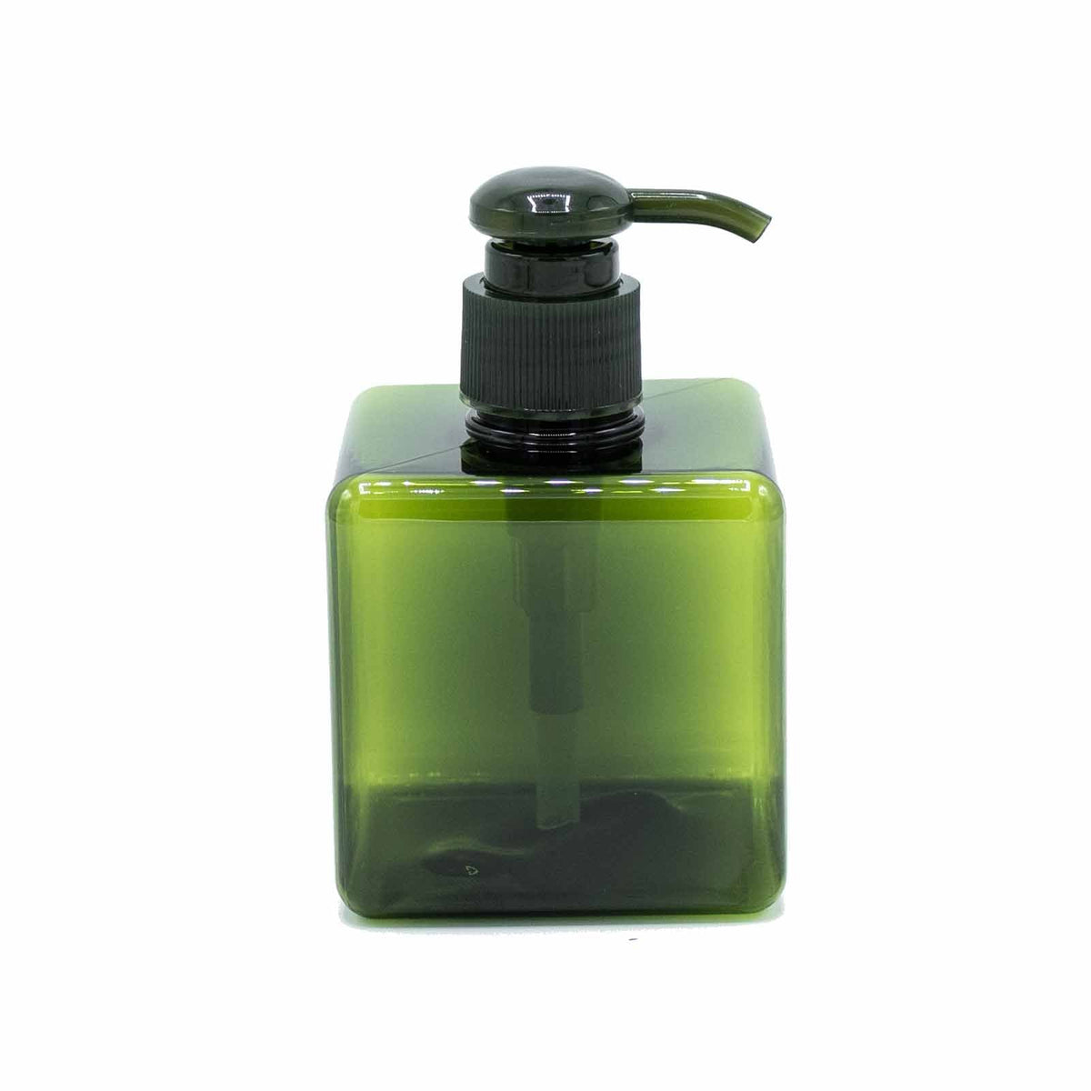 Green 250ml reusable squat dispenser bottle with pump, main product view from Quintessential Holistic Health.