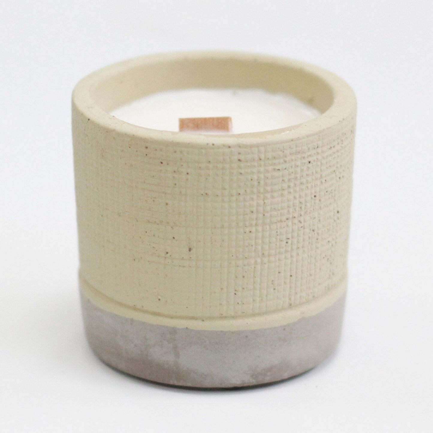 Concrete Wooden Wick Soy Candle Holder - Medium / Round / Beige and Grey / Coffee