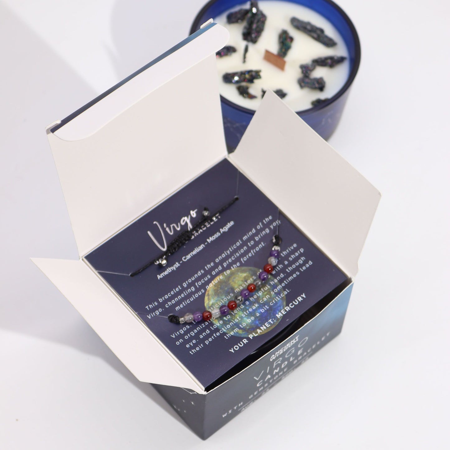 Zodiac Crystal Eco-Friendly Soy Wax Candle with Gemstone Bracelet - Virgo