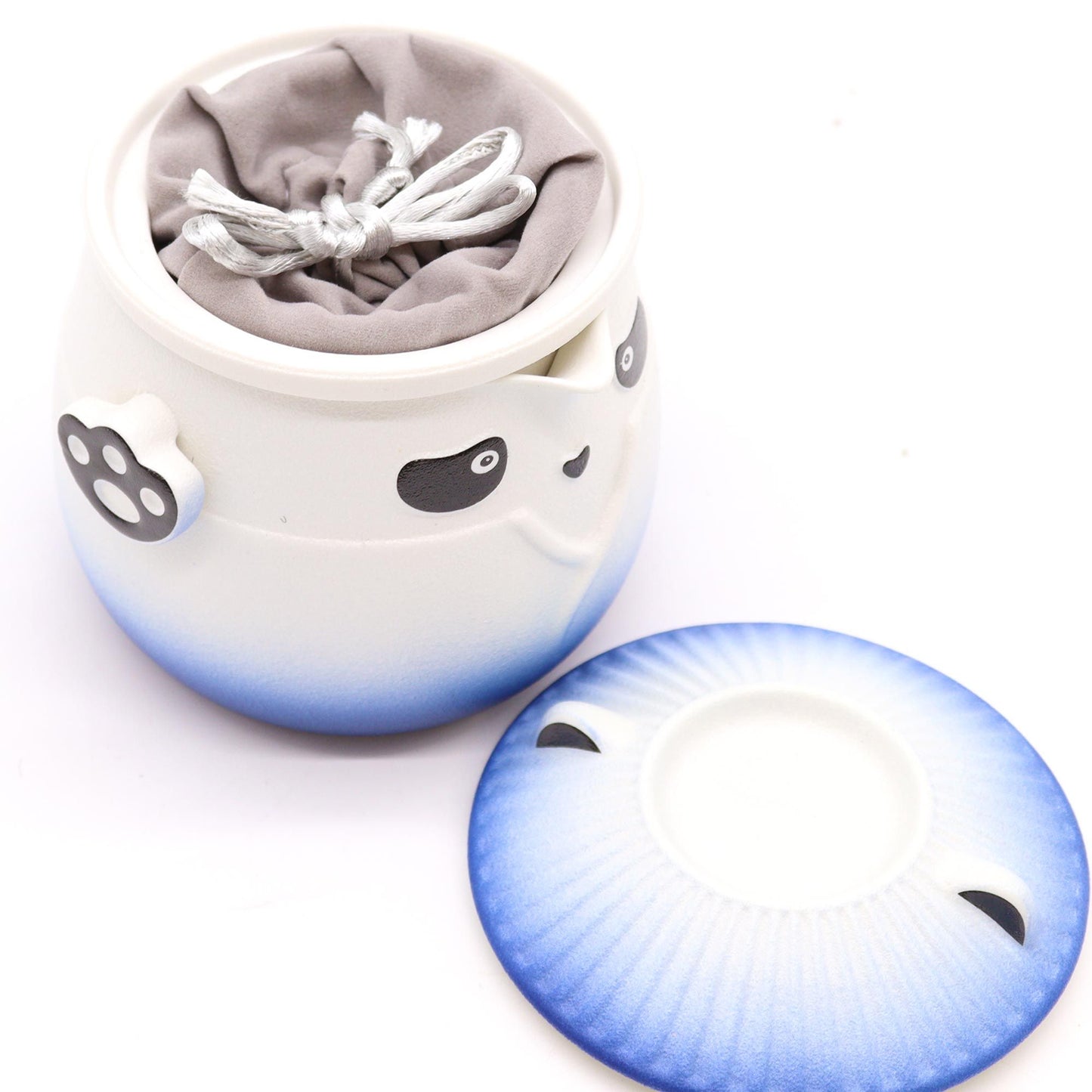 210ml Panda Teapot Set with Travel Case and Three Cups - Sky Blue