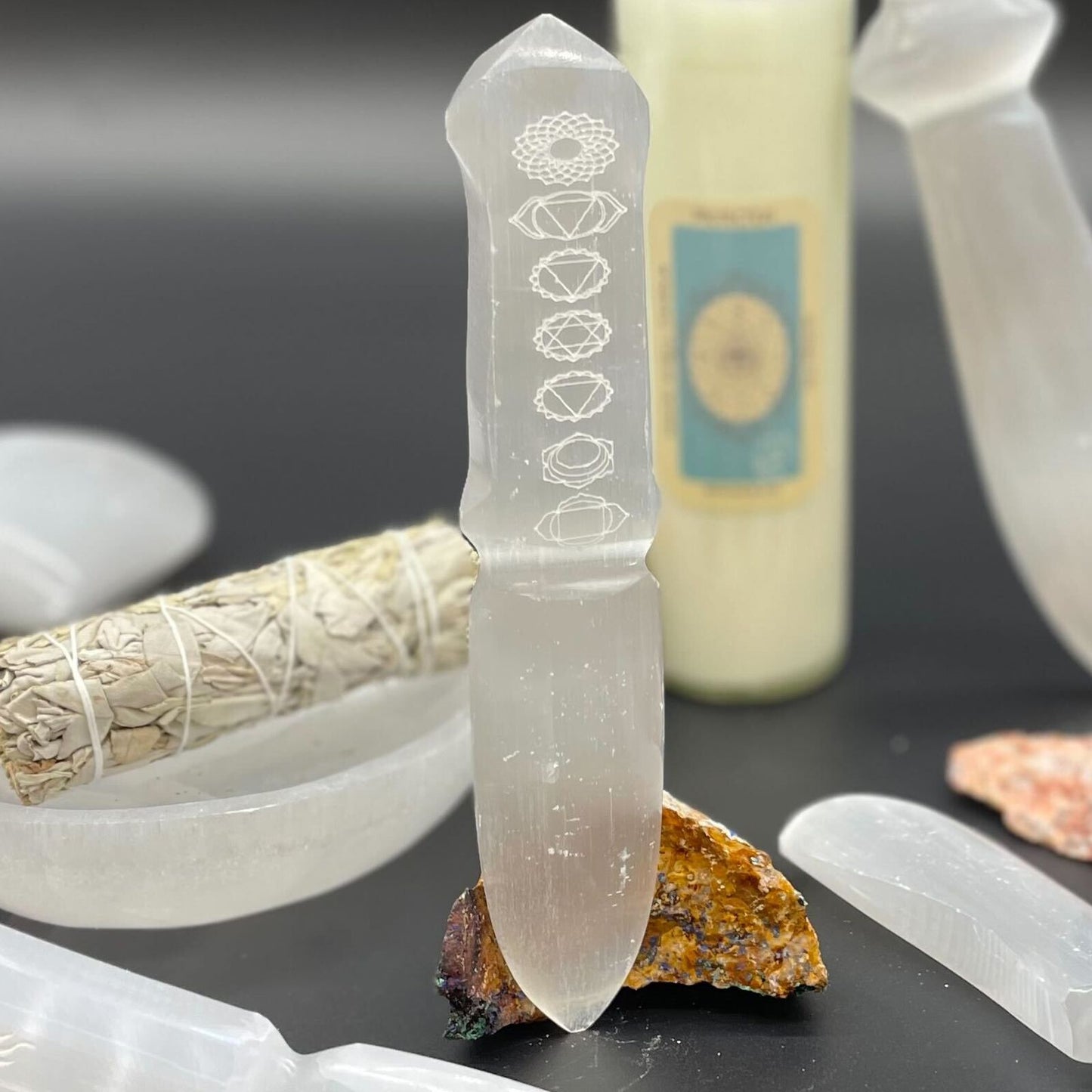 Handmade Selenite Ceremonial Knife - Chakra