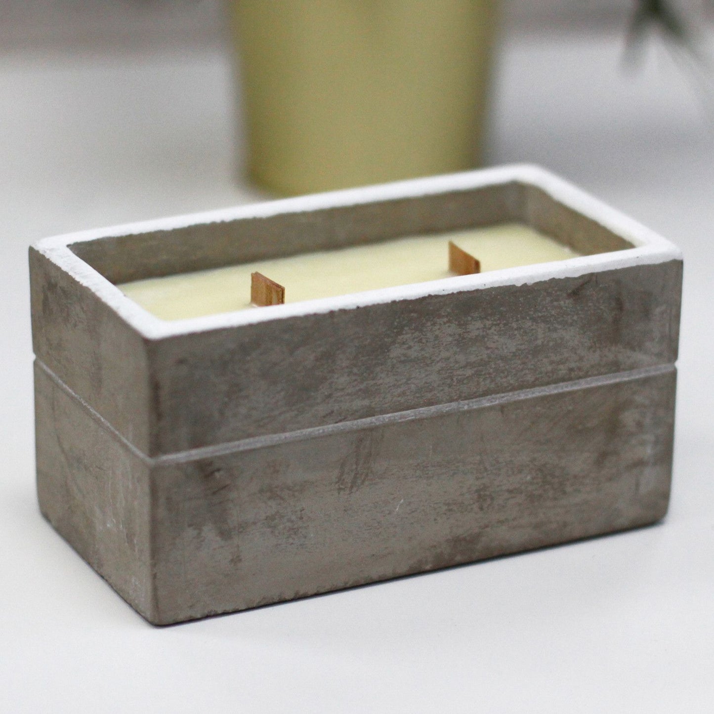 Concrete Wooden Wick Soy Candle Holder - Large / Rectangular / Spiced South Sea Lime