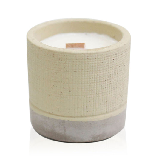 Concrete Wooden Wick Soy Candle Holder - Medium / Round / Beige and Grey / Coffee