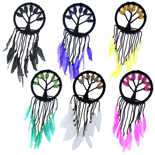 6 x Hand Crafted Boho Style Macrame Tree of Life Dreamcatchers - Medium / Assorted Colours