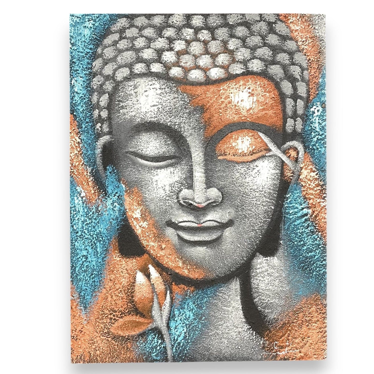 Hand Painted Buddha Painting - Silver and Rose Gold Flower