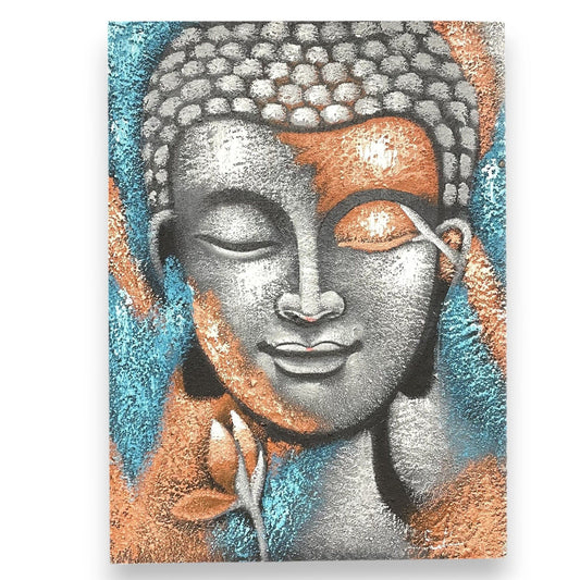 Hand Painted Buddha Painting - Silver and Rose Gold Flower