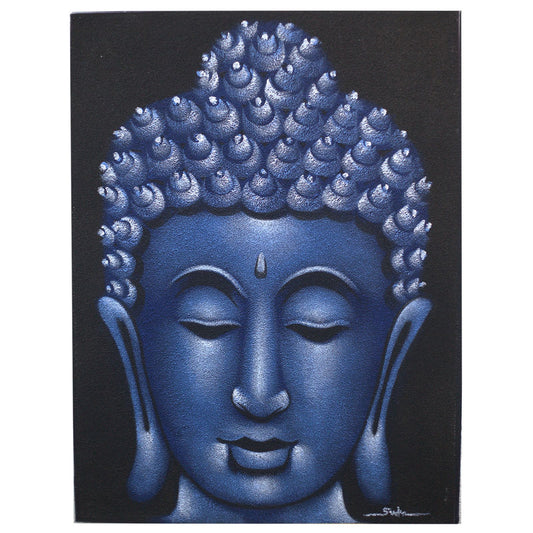 Hand Painted Buddha Painting - Blue Sand Finish