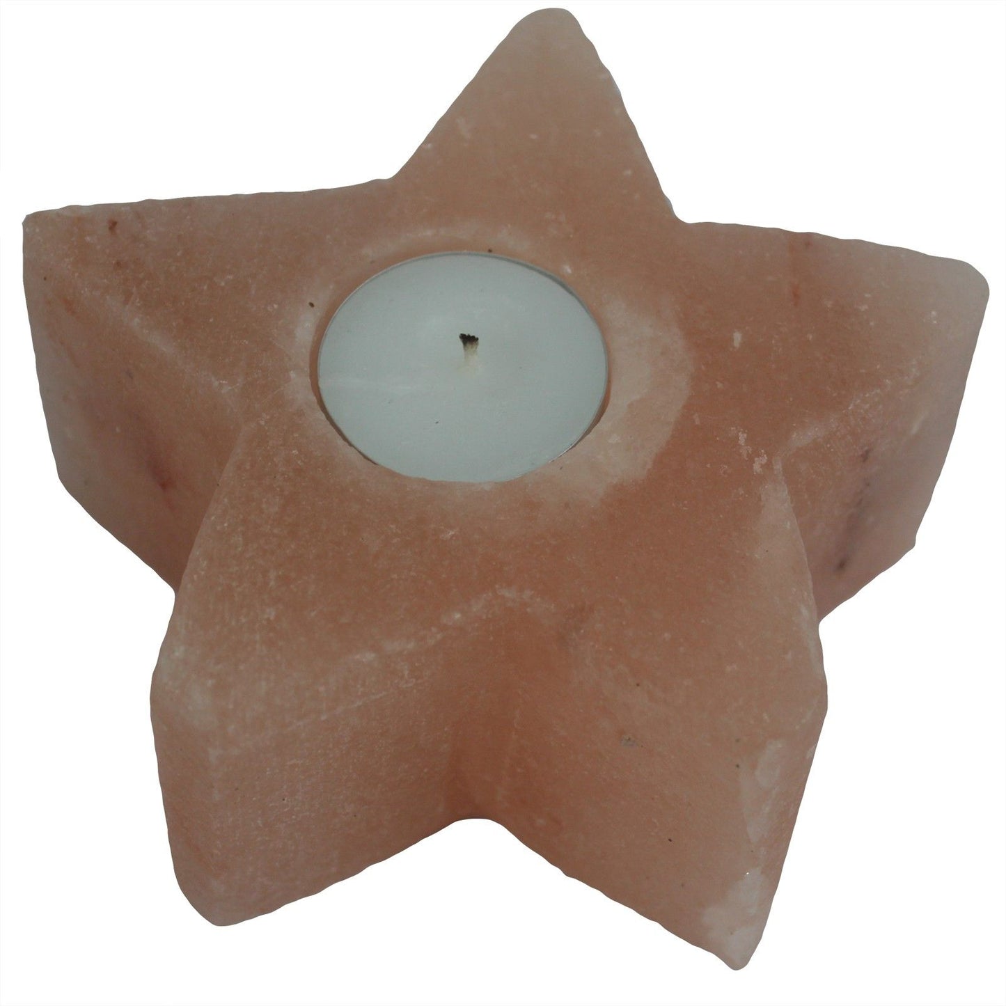 Hand Carved Himalayan Salt Crystal Candle Holder - Natural / Star