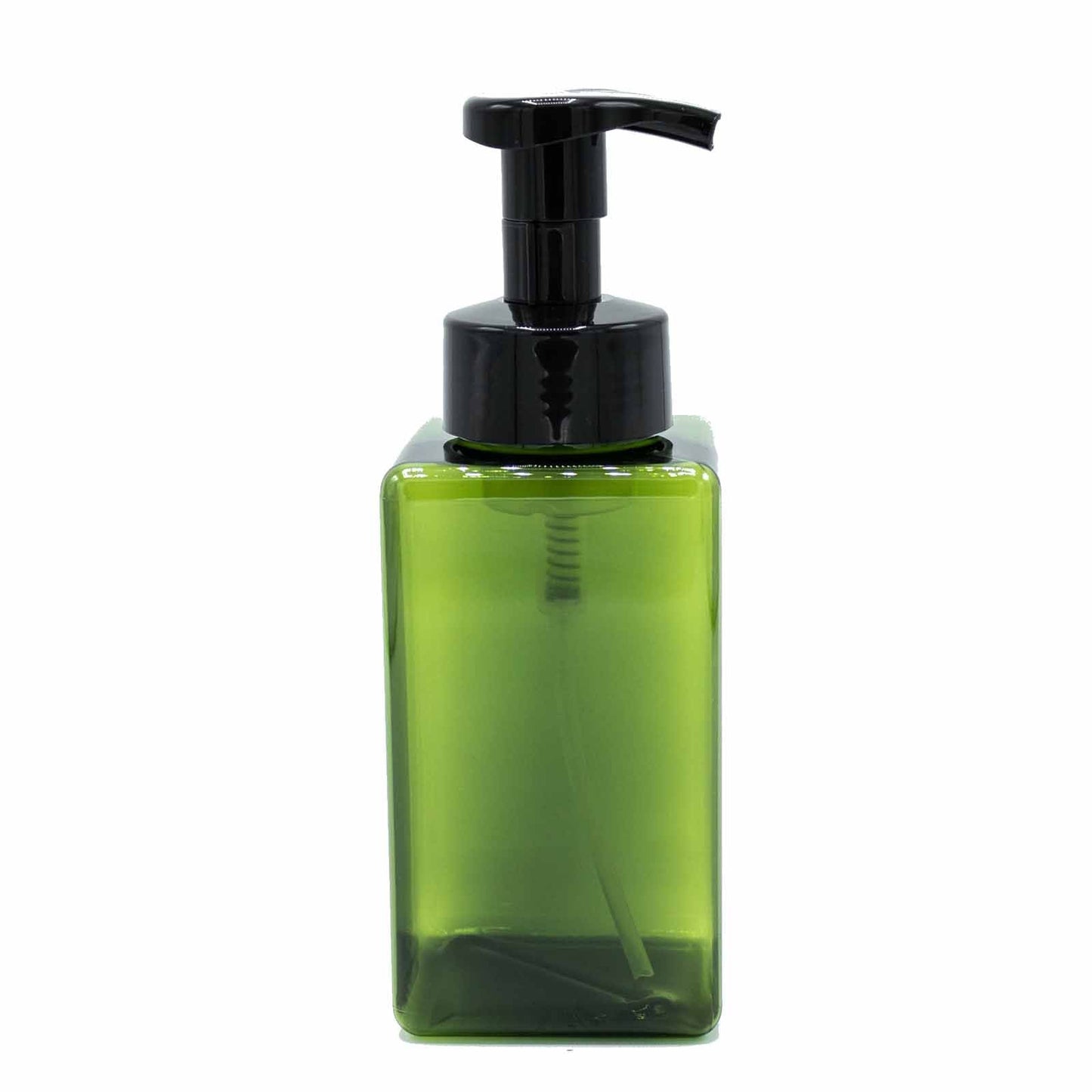 Green 450ml reusable foam dispenser bottle with pump, alternate product view from Quintessential Holistic Health.