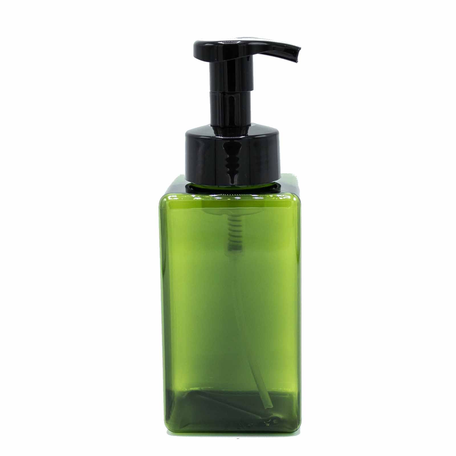Green 450ml reusable foam dispenser bottle with pump, alternate product view from Quintessential Holistic Health.