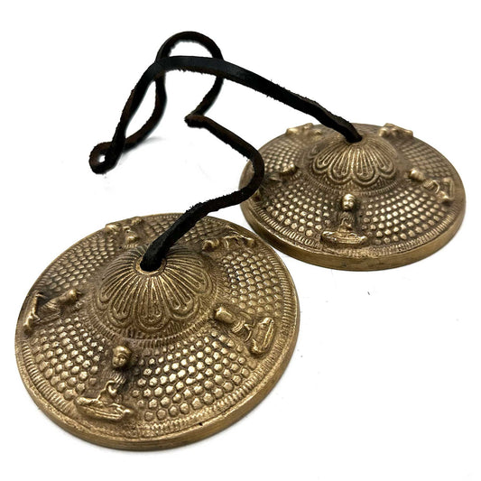 Hand Crafted Brass Tibetan Tingsha Cymbals - Five Buddha / Extra Large