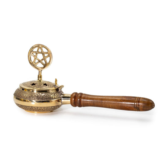 Large Brass Incense Burner with Handle - Pentagram