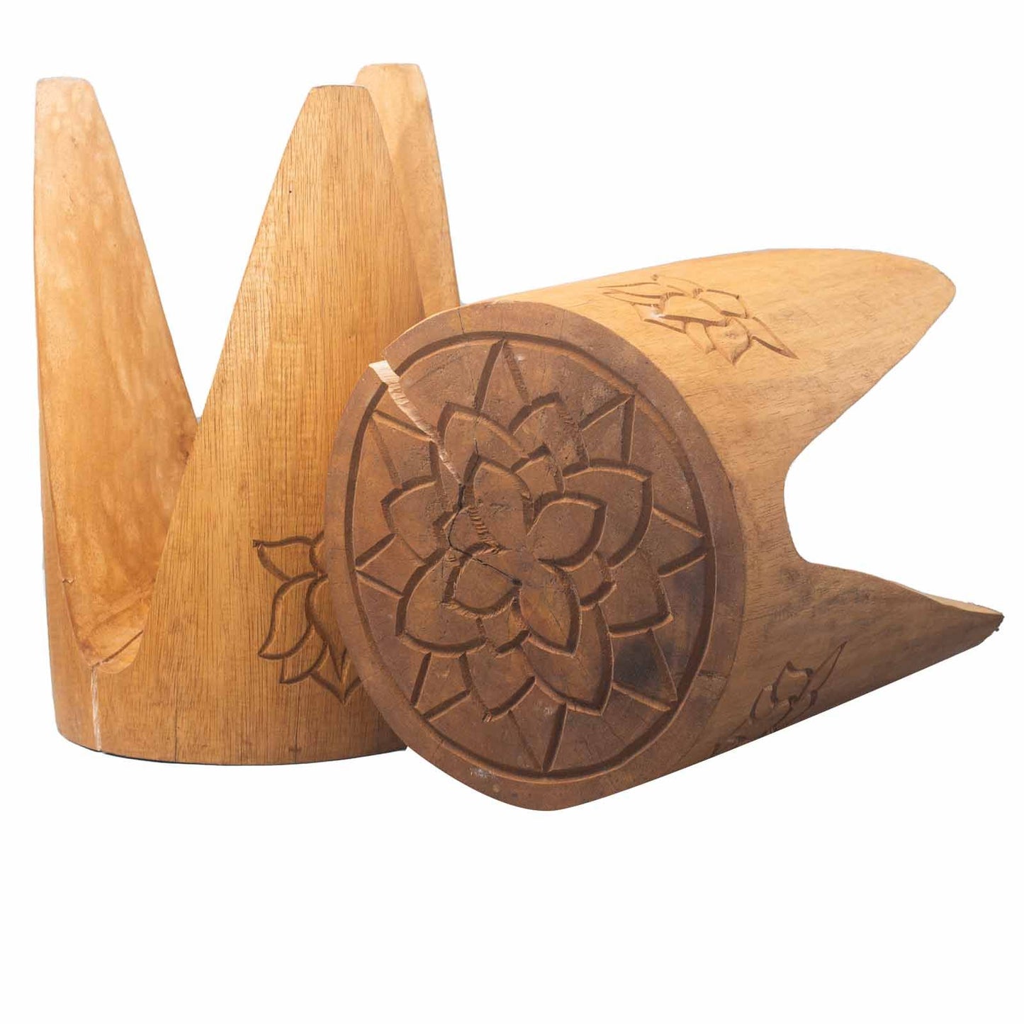 Set of 2 x Handmade Albasia Wooden Interlocking Tribal Tables / Stools- Natural