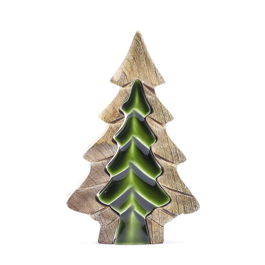 Handcrafted Enamel Wooden 3D Tree Decoration - Single Christmas Tree