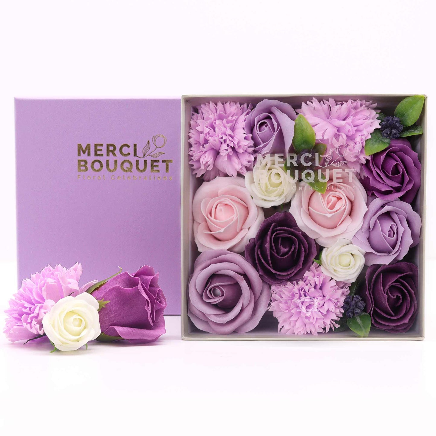 Luxury Soap Flowers - Square / Purples