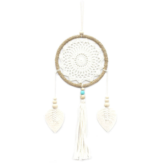 Eco-Friendly Hand Crafted Rattan and Cotton with Wooden Beaded Dreamcatcher - Medium / Elemental Spirits / Natural