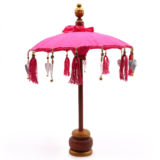 Handcrafted Indoor Parasol with Stand - Small / Plain / Pink