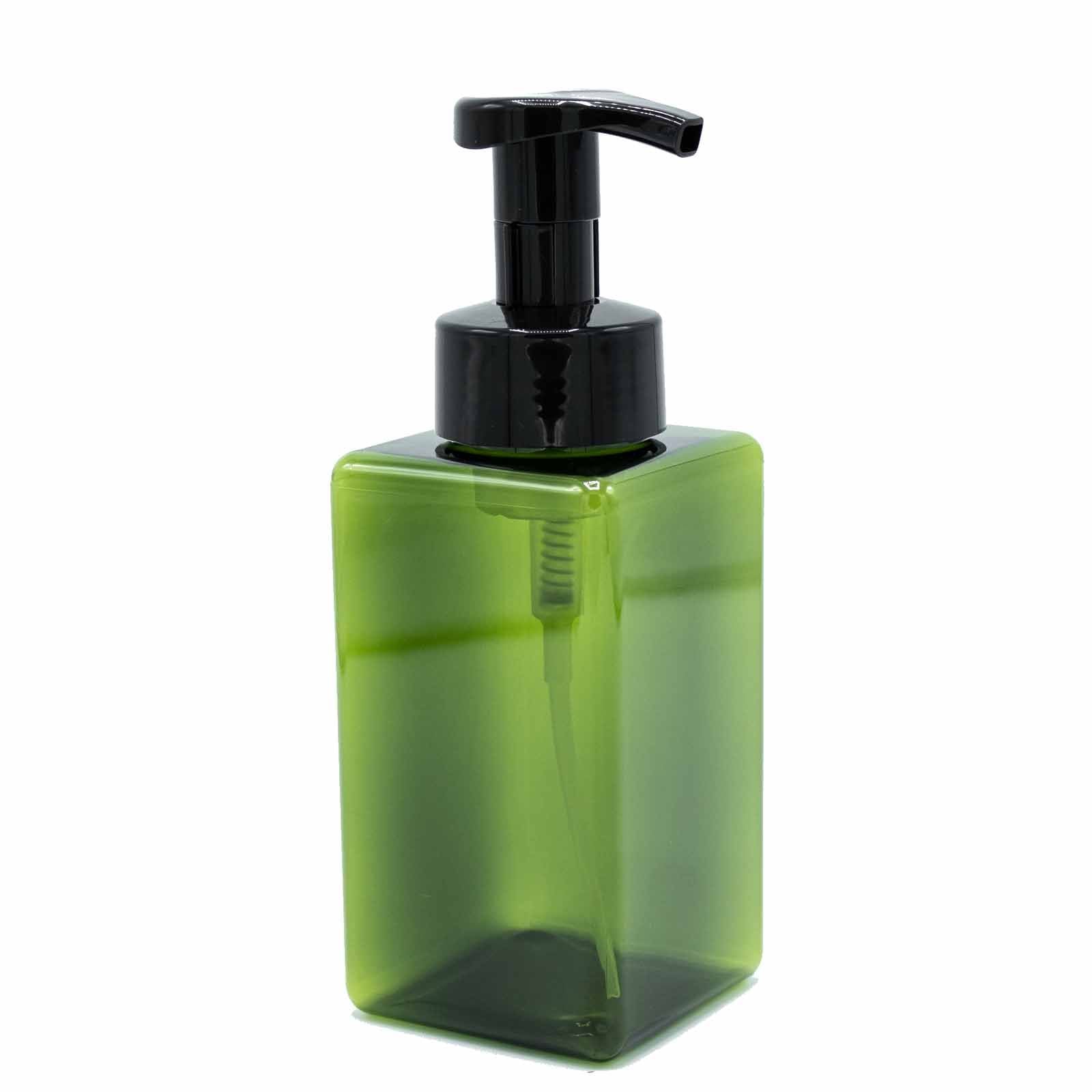 Green 450ml reusable foam dispenser bottle with pump, secondary detail view from Quintessential Holistic Health.