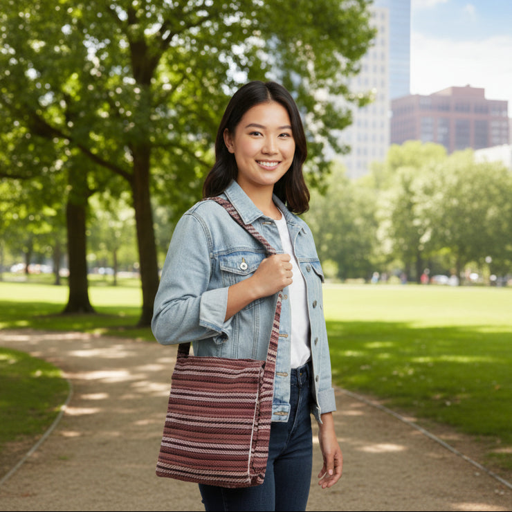 Handcrafted Soft Cotton Banjar Laptop Bag - Soft Pink Stripes