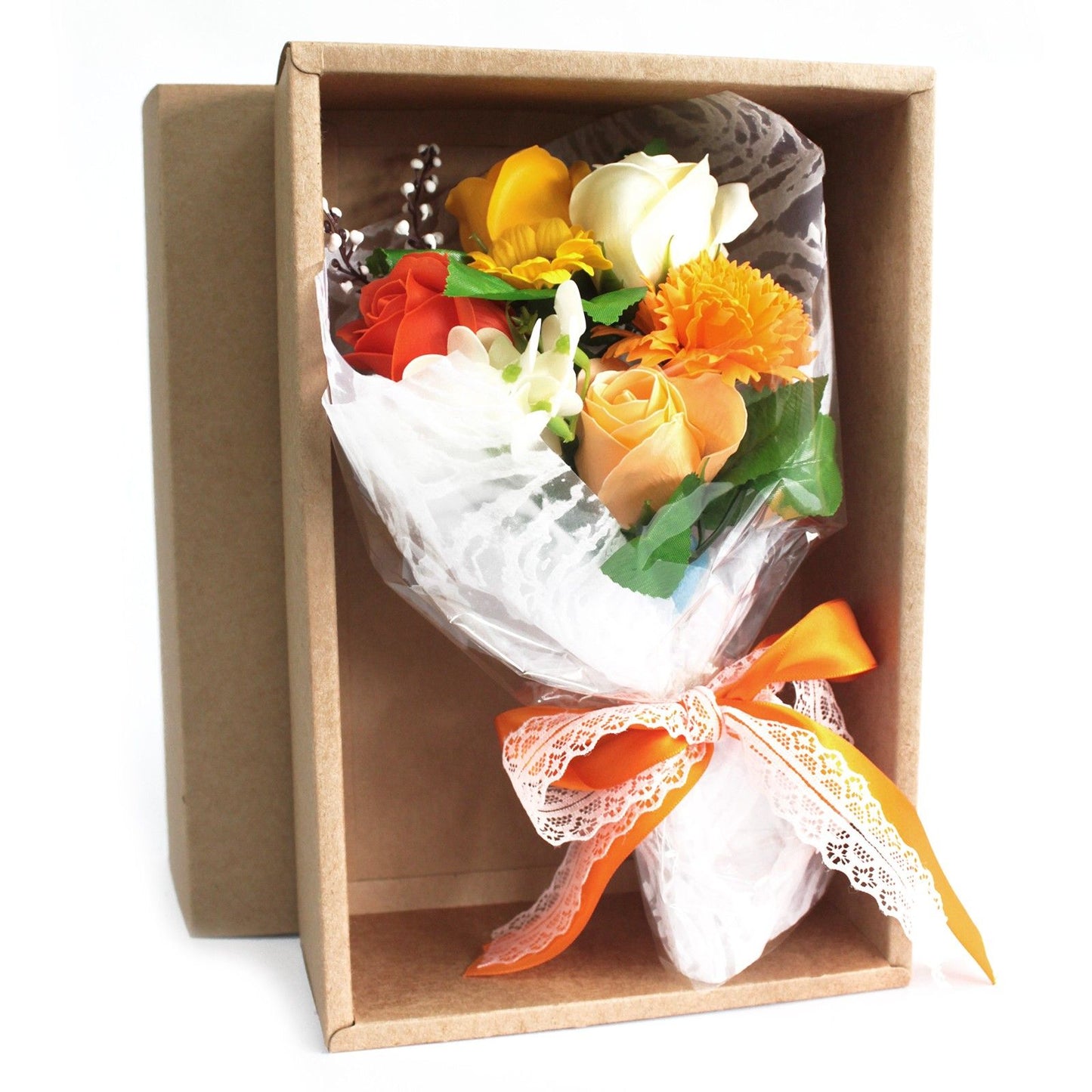 Soap Flower Boxed Bouquet - Orange