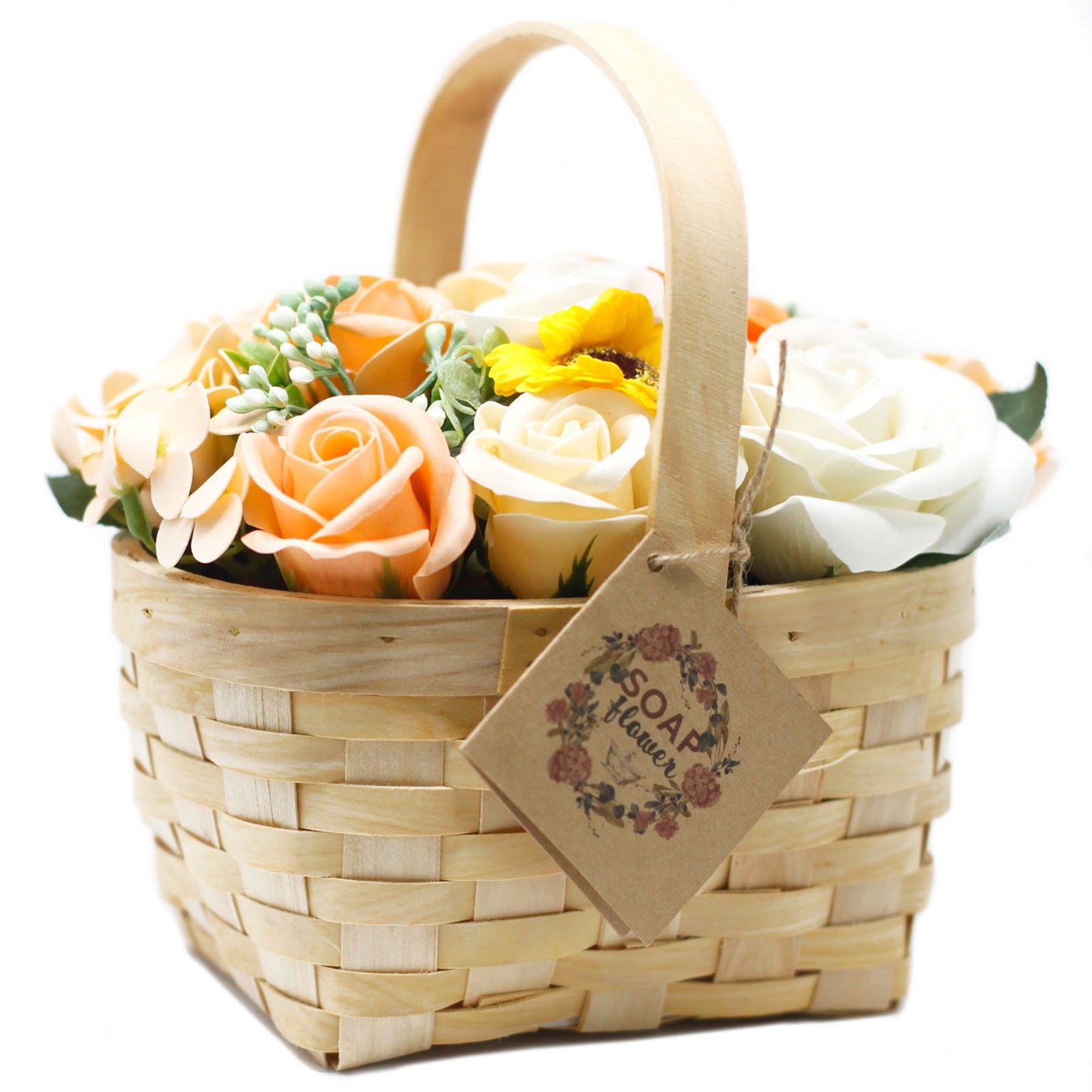 Wicker Basket Soap Flower Bouquet - Large / Orange