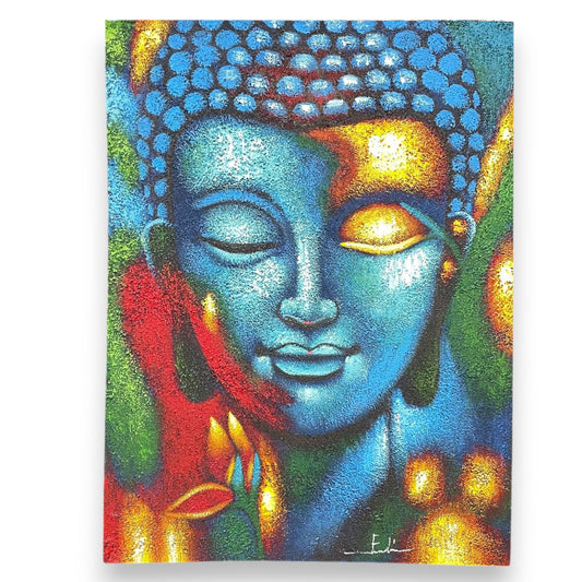 Hand Painted Buddha Painting - Blue and Gold Flower