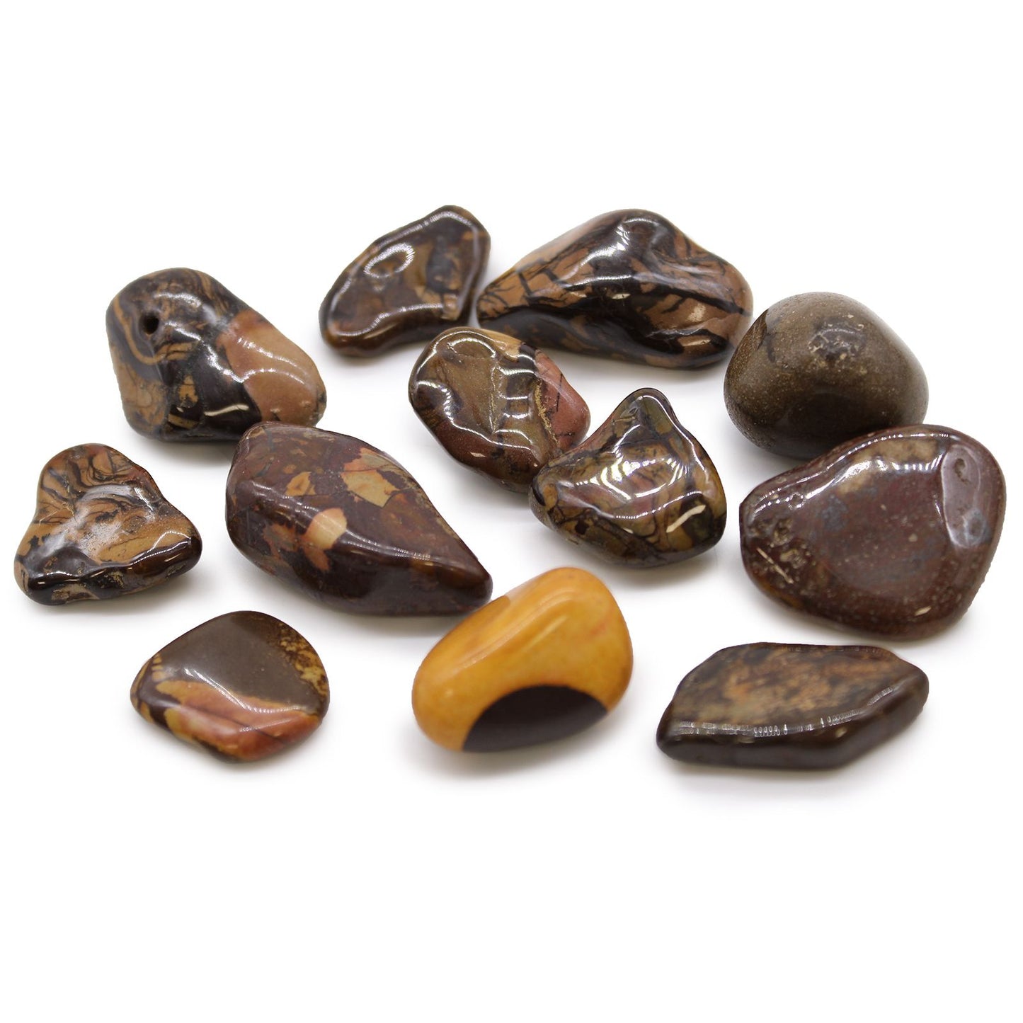 12 x Polished Natural Tumble Stones - Medium / Picture Nguni Jasper