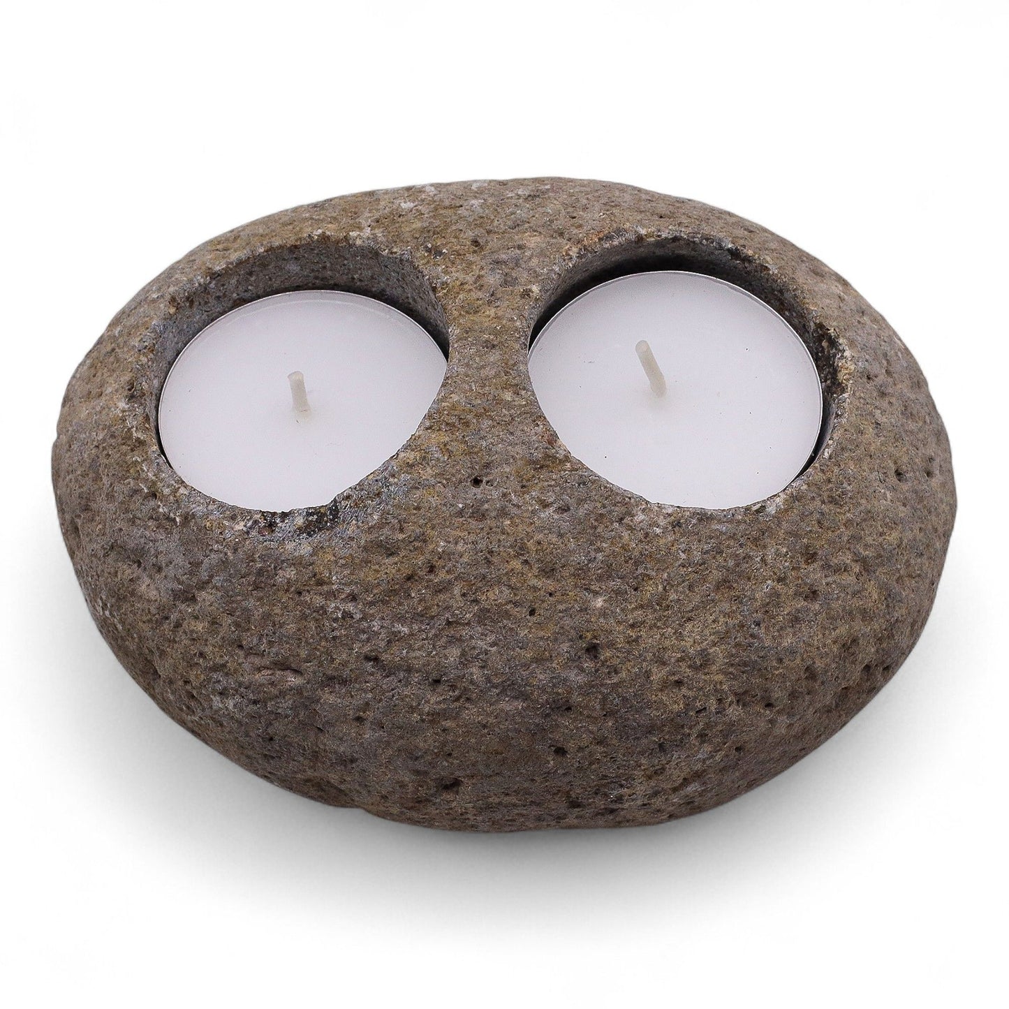 Natural Riverstone Tea Light Candle Holder - Double