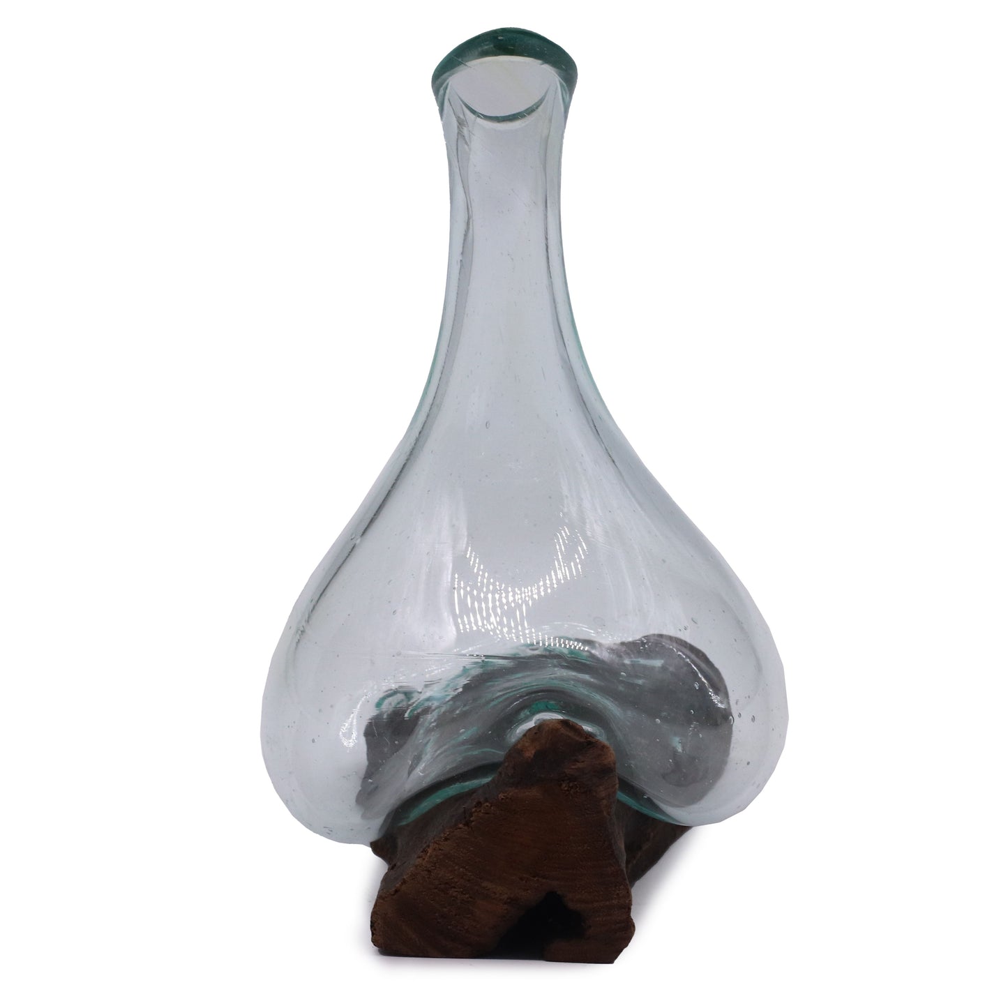500ml Handmade Molten Recycled Glass Decanter on Wood - Small / Clear / Light Blue
