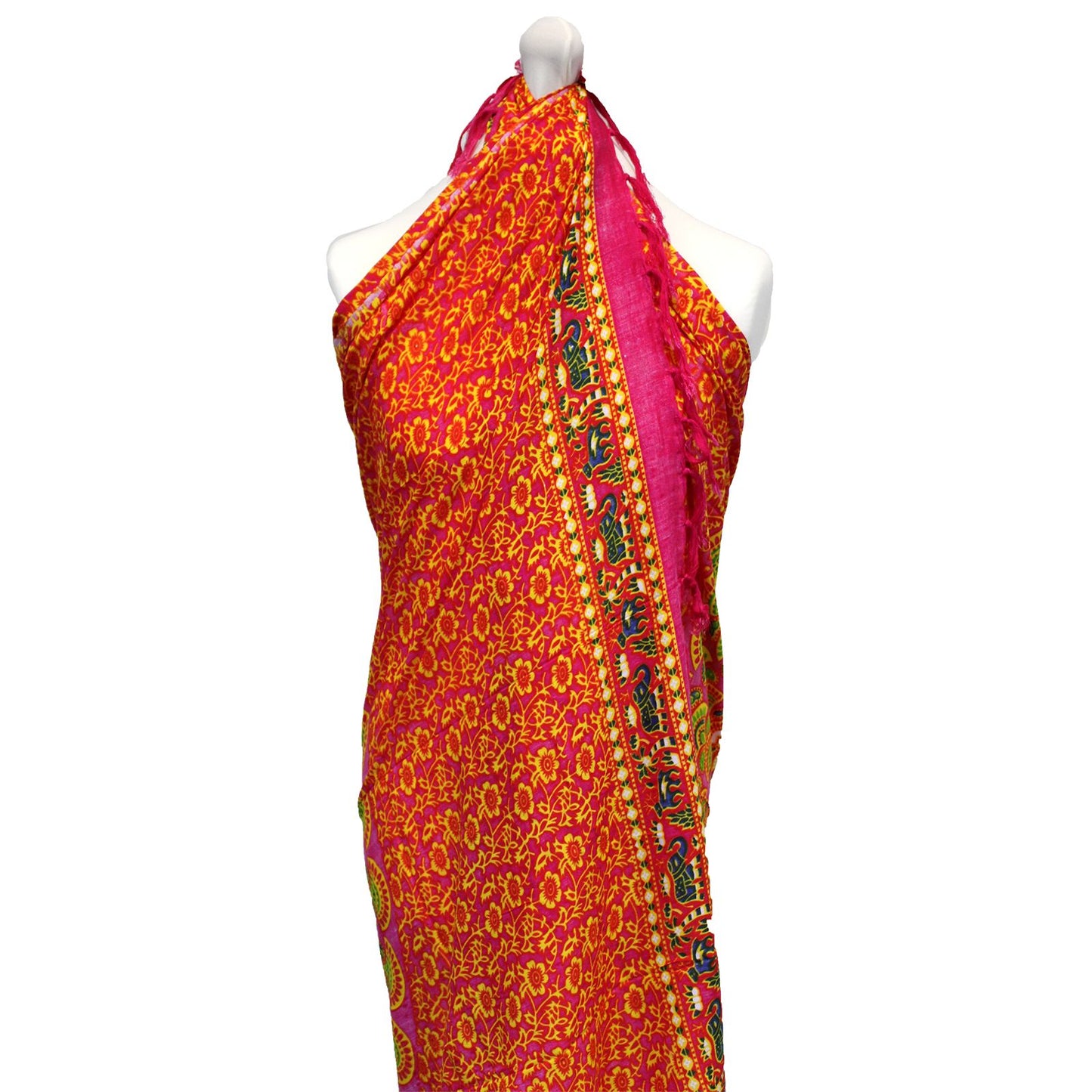 Bali Mandala Sarong / Scarf - Lime / Ruby Red / Orange