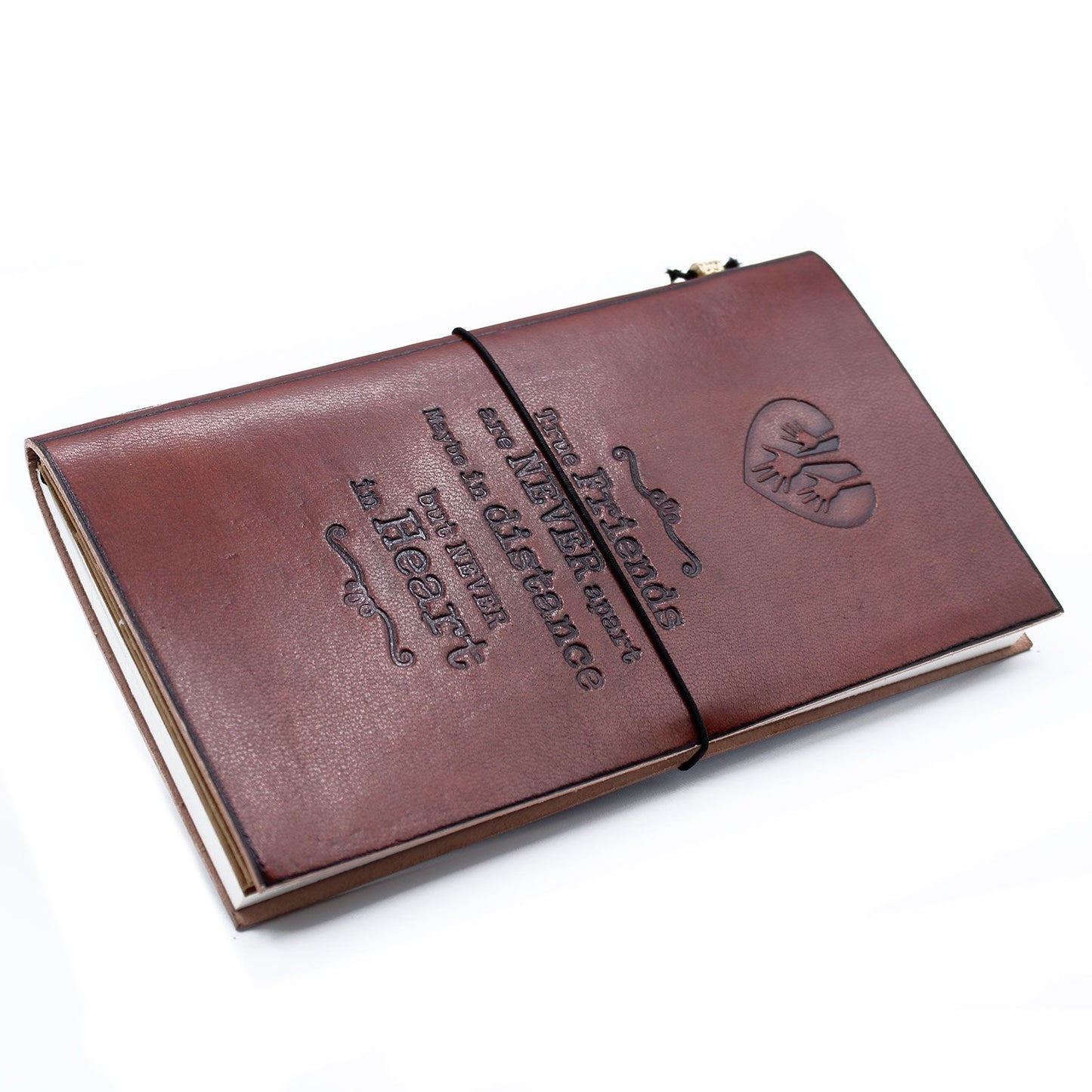 Handmade Leather-Bound Eco-Friendly Journal with Wrap - Slim / Brown / True Friends