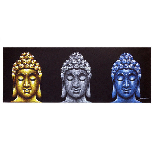 Hand Painted Buddha Painting - Black / Three Heads