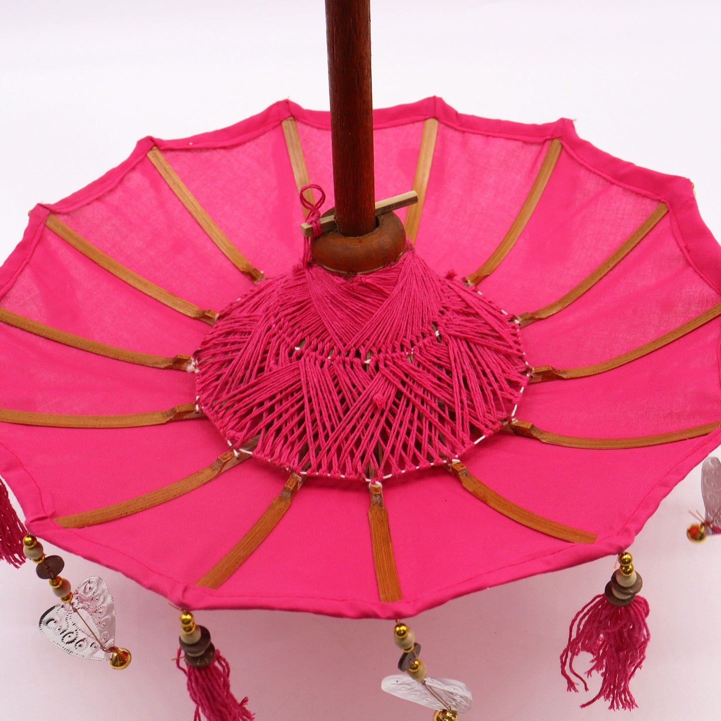 Handcrafted Indoor Parasol with Stand - Small / Plain / Pink