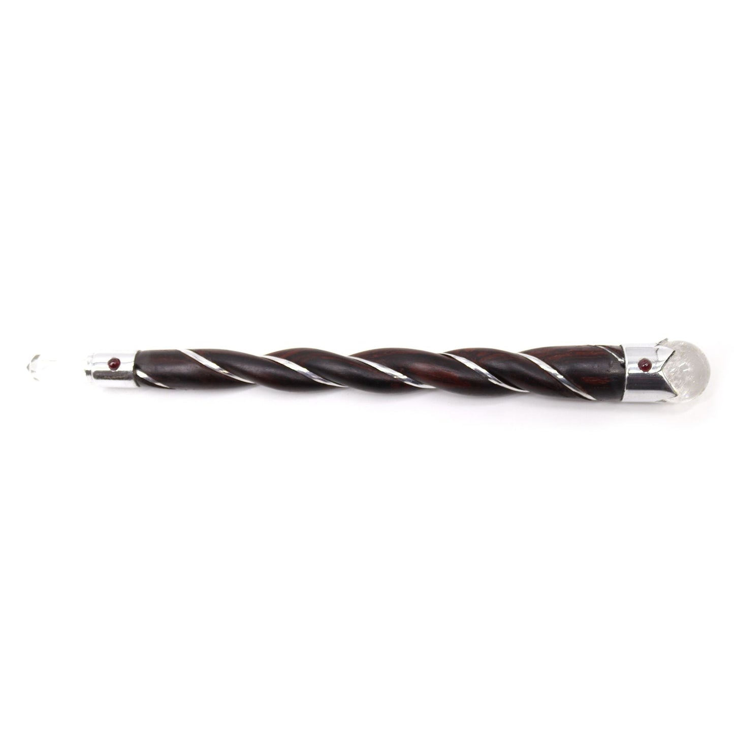 Handmade Twisted Teak Wooden Healing Wand - Rock Quartz Gemstone
