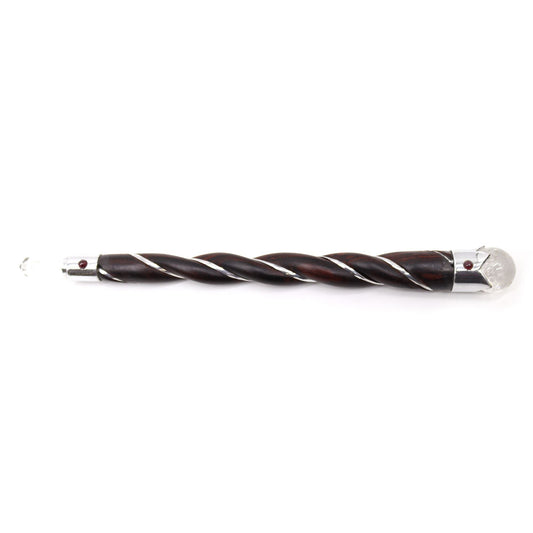Handmade Twisted Teak Wooden Healing Wand - Rock Quartz Gemstone