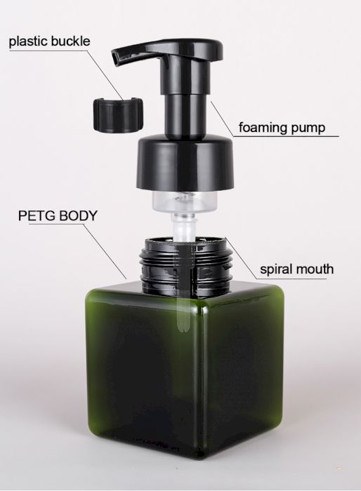 Green 450ml reusable foam dispenser bottle with pump, main product view from Quintessential Holistic Health.