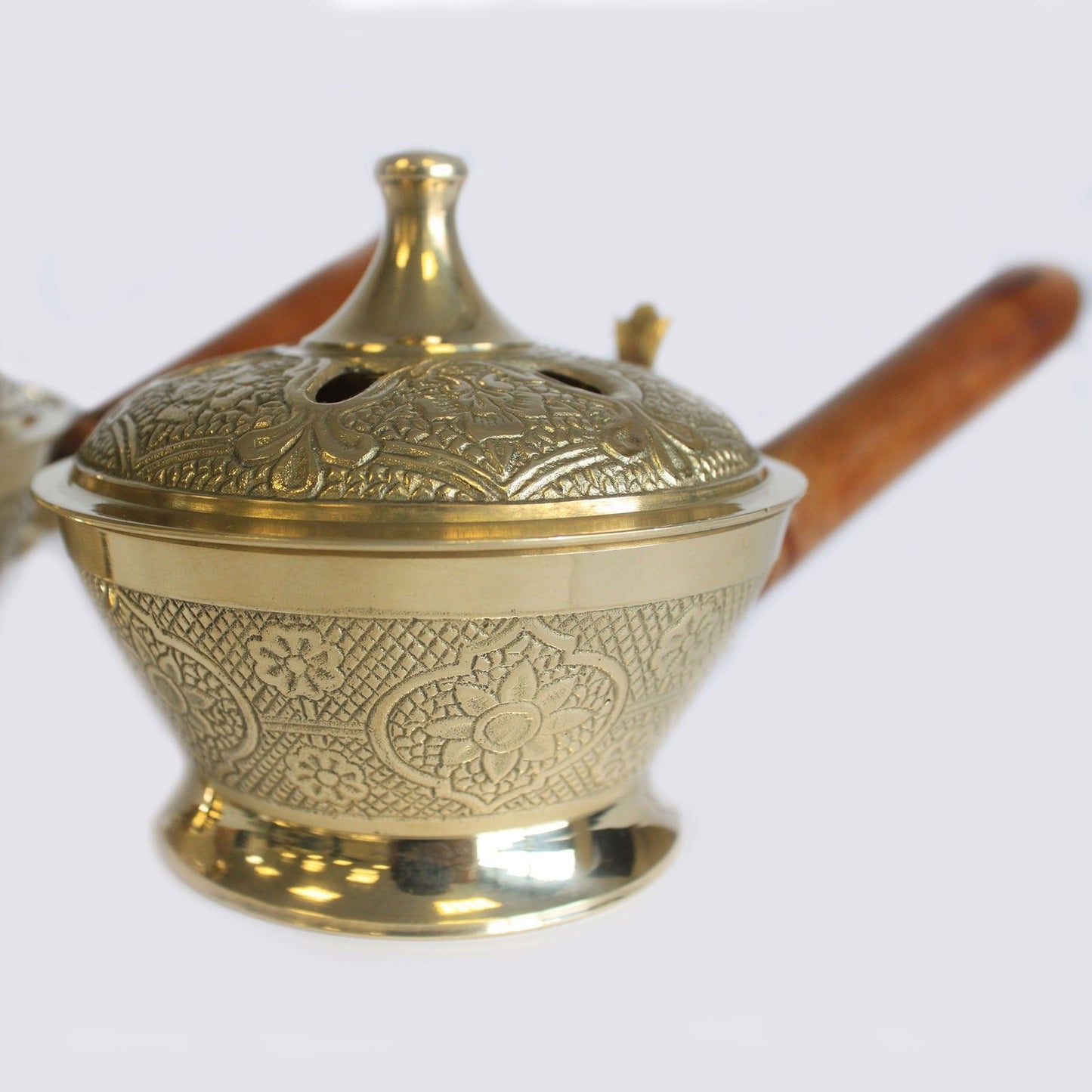 Small Brass Incense Burner with Handle - Ornate