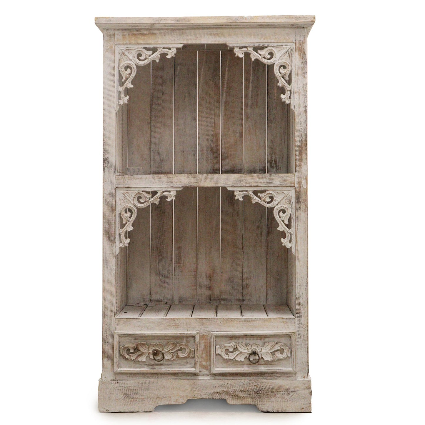 Hand Painted Albasia Wooden Bathroom Cabinet - Natural / Whitewash