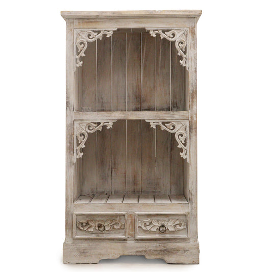 Hand Painted Albasia Wooden Bathroom Cabinet - Natural / Whitewash