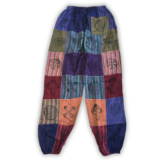 Nomad Sari Unisex Mushroom Pants - Small - Medium / Block Print / Purple Tones