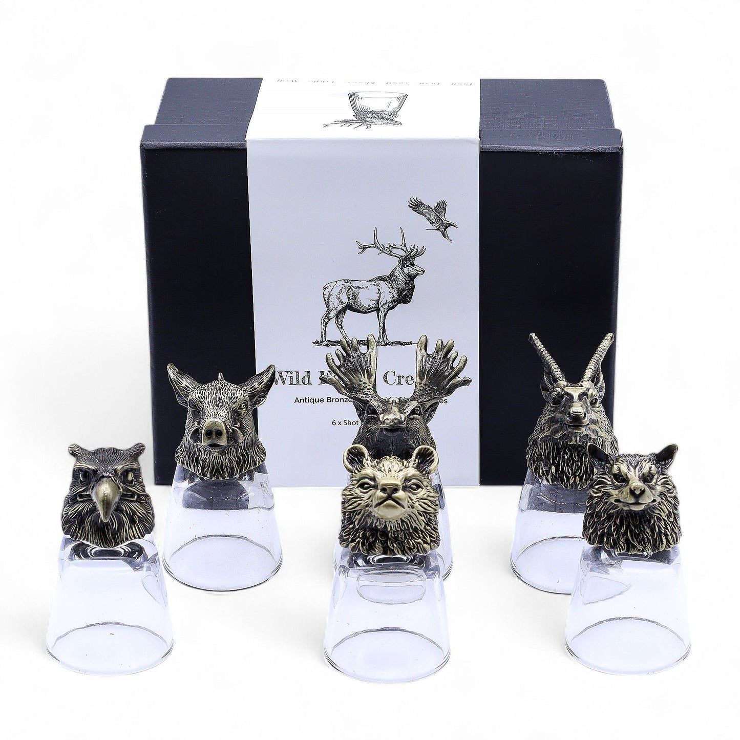 Set of 6 x 50ml Wild Forest Creatures Glasses- Antique Bronze