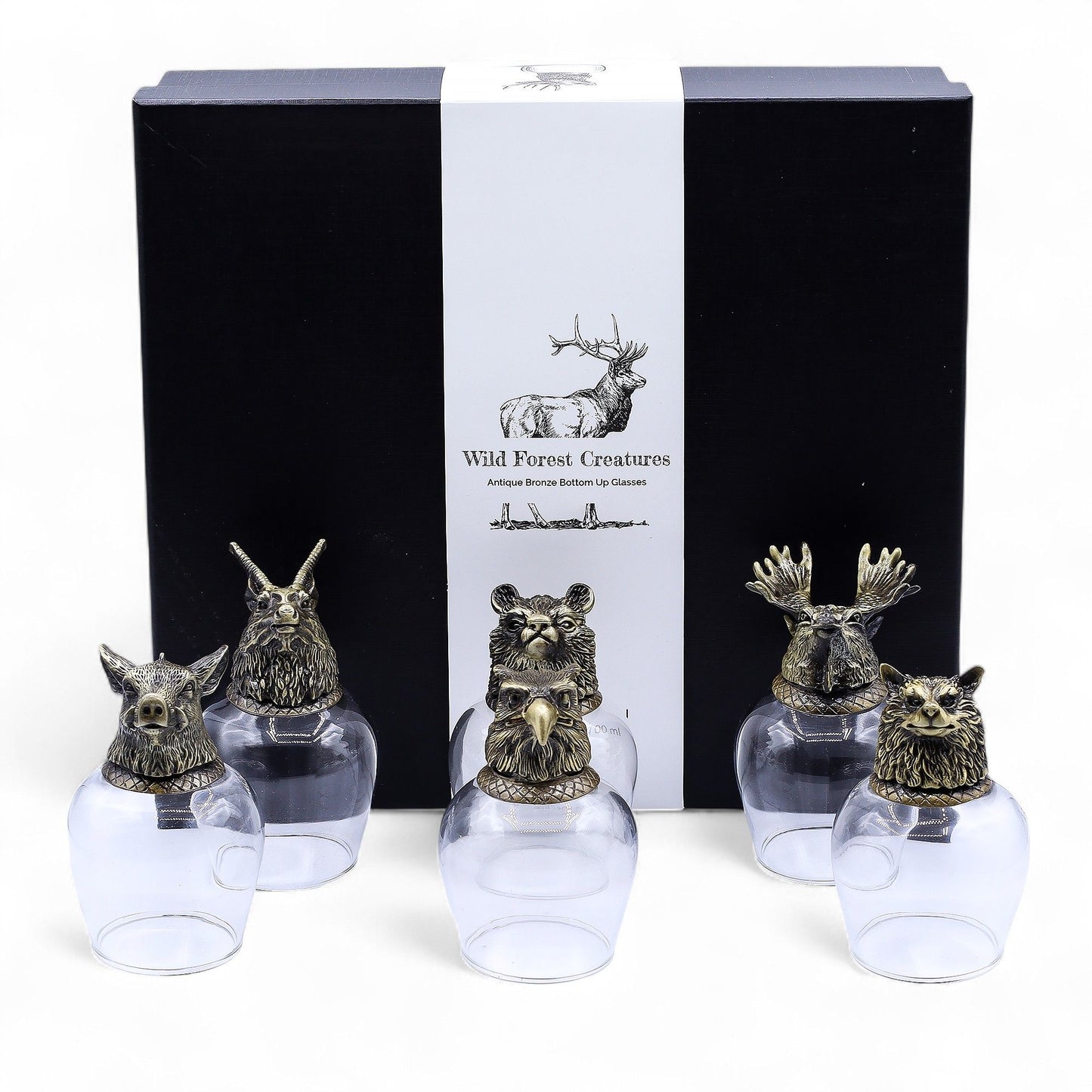 Set of 6 x 100ml Wild Forest Creatures Glasses - Antique Bronze
