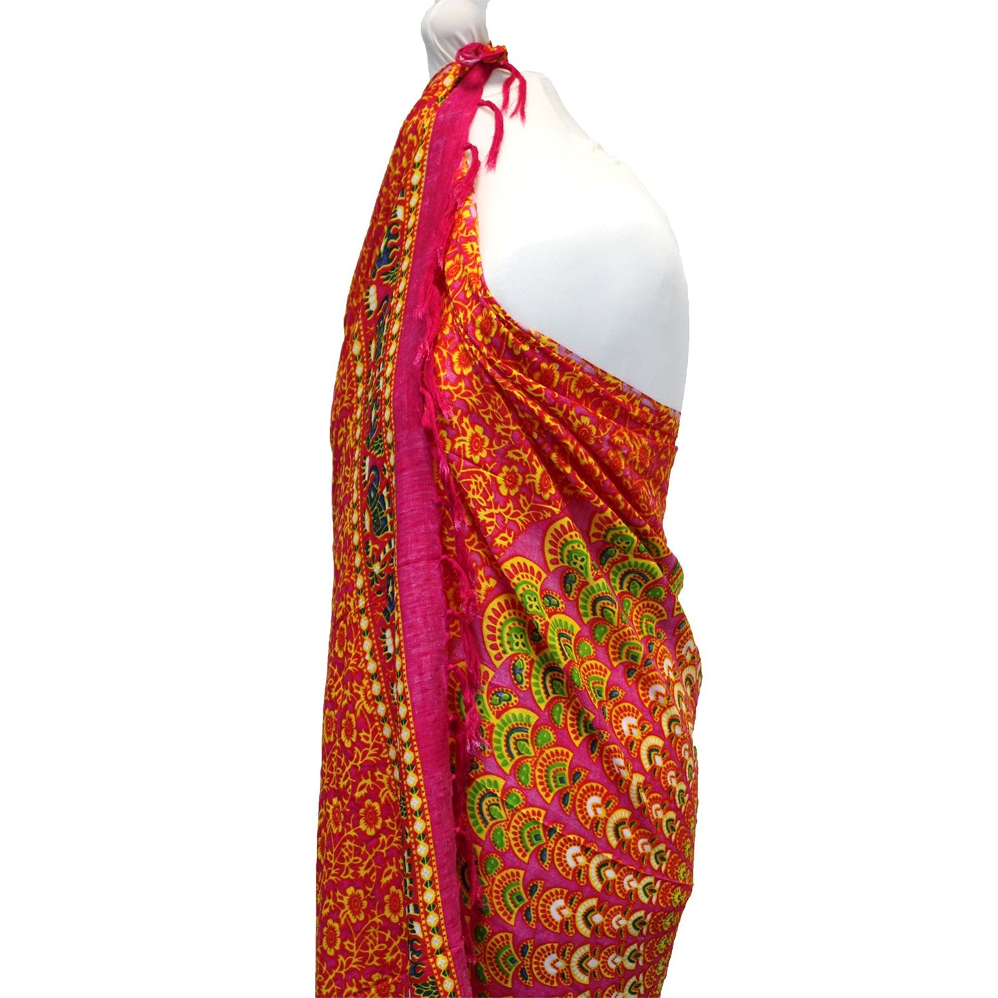 Bali Mandala Sarong / Scarf - Lime / Ruby Red / Orange