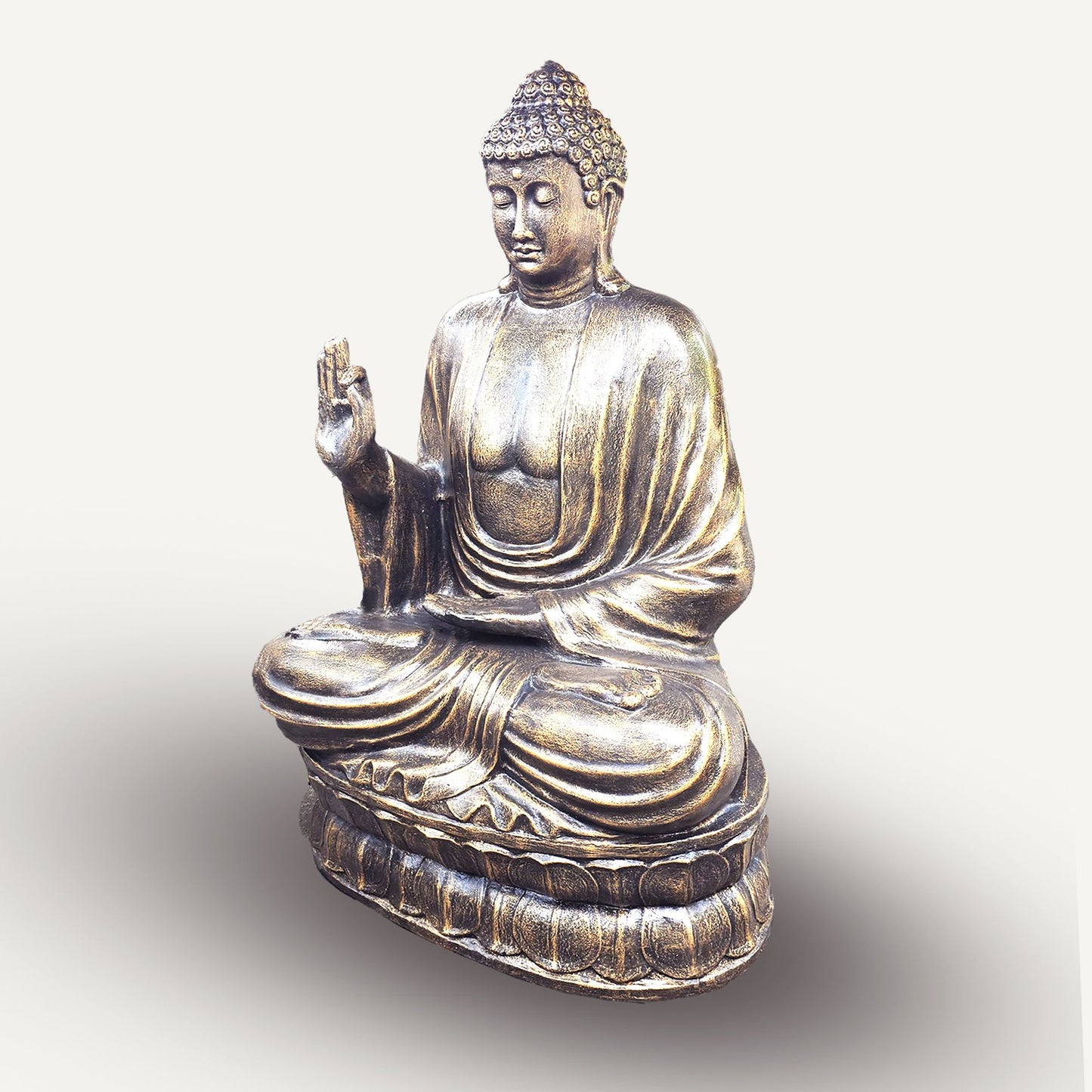 Handmade Concrete and Resin Buddha Teaching in a Lotus Position Statue - Large / 2m Tall / Antique Gold
