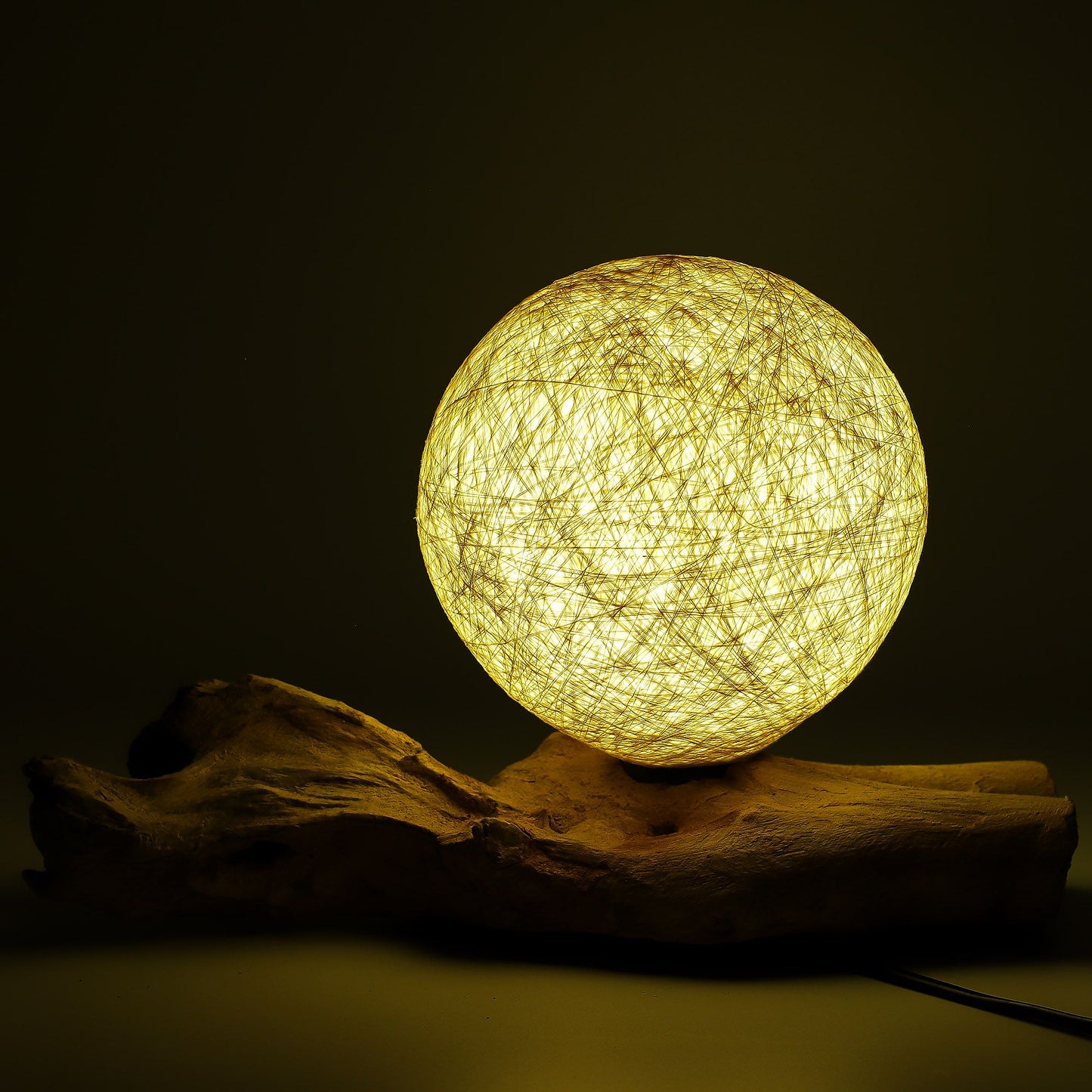 Natural Driftwood LED Glow Lamp - Cotton Wrap Cream Shade