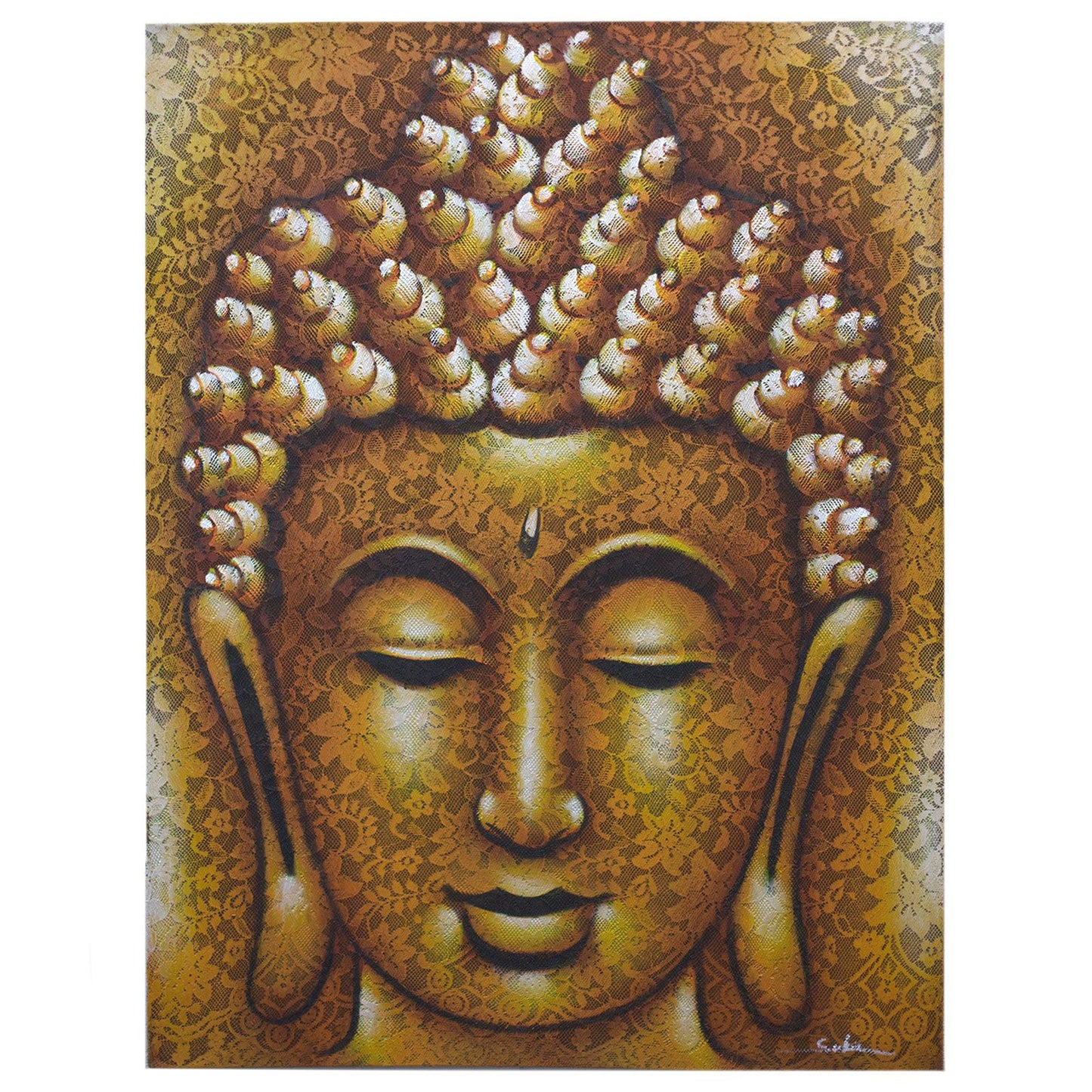 Hand Painted Buddha Painting - Gold Brocade Detail