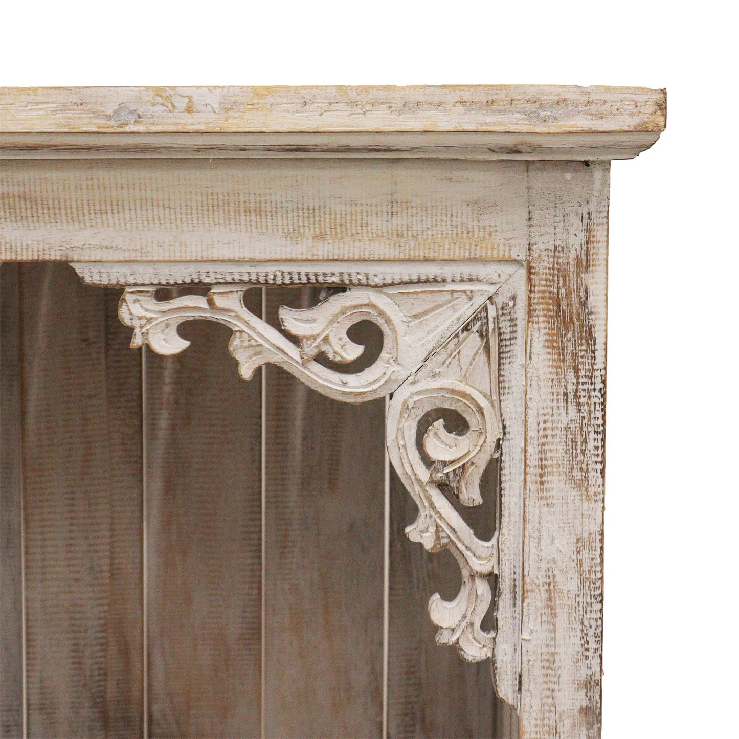 Hand Painted Albasia Wooden Bathroom Cabinet - Natural / Whitewash