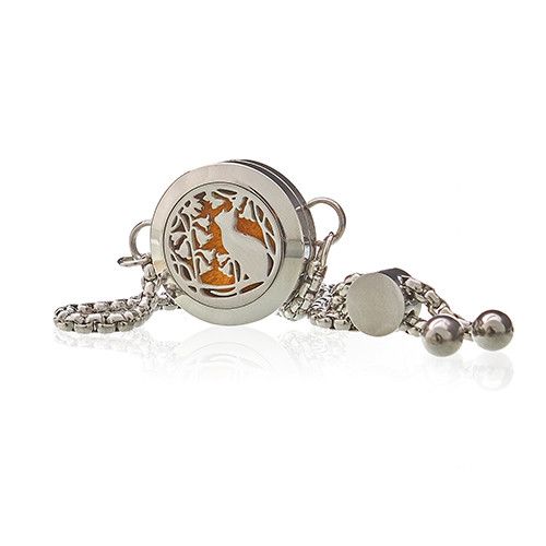 Aromatherapy Essential Oil Chain Bracelet - Cat and Flowers